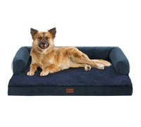 Casa Paw Orthopedic Dog Beds for Large Dogs, Waterproof, Memory Foam, Comfortable Bolster, Pet Beds with Removable Washable Cover, Non-Slip Bottom, L, Navy Blue