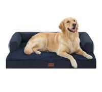Casa Paw Orthopedic Dog Beds for Large Dogs, Waterproof, Memory Foam, Comfortable Bolster, Pet Beds with Removable Washable Cover, Non-Slip Bottom, L, Navy Blue