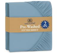 Casa Platino Fitted Sheet Small Double / 4ft, French Blue (Pack of 2) - Pre-Washed Deep Pocket 14 inch (35 cm) - Soft Brushed Microfibre Fabric - Shrinkage and Fade Resistant - Bottom Sheet