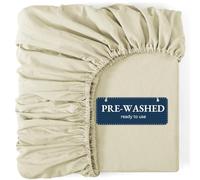 Casa Platino Fitted Sheet Small Double / 4ft, Linen - Pre-Washed Deep Pocket 14 inch (35 cm) - Soft Brushed Microfibre Fabric - Shrinkage and Fade Resistant - Bottom Sheet