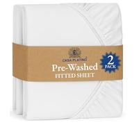 Casa Platino Fitted Sheet Small Double / 4ft, White (Pack of 2) - Pre-Washed Deep Pocket 14 inch (35 cm) - Soft Brushed Microfibre Fabric - Shrinkage and Fade Resistant - Bottom Sheet
