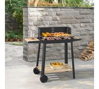 casa.pro Barbecue Trolley Ari Charcoal Barbecue BBQ Enameled Stainless Steel Barbecue Grill Garden Barbecue 2 Wheels Wind Protection with Barbecue Grill Height Adjustment 78x86x30 cm black/wood