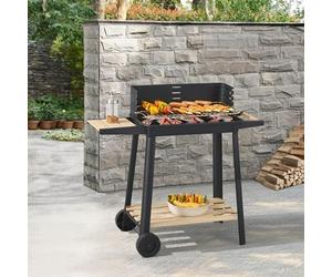 casa.pro BBQ Grill Cart for Ari Charcoal BBQ with Adjustable Grate and Side Table, Black and Wood
