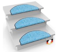 casa pura Barcelona Deep Pile Carpet Stair Treads - Fluffy High Pile Rug Mats, Semi-Circular (1 pcs Pieces, Light Blue)