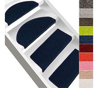 casa pura Dynasty Velour Stair Mat Semi-Round or Square Available in 7 Colours (Rectangular Stair Mat, 1 pcs, Blue)