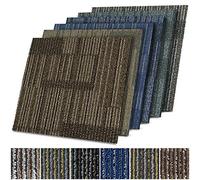 casa pura Linz Design Carpet Tiles 50 x 50 cm Loose Lay, 1 m² Set - Durable Loop Pile Commercial Grade Carpet Flooring Tiles, Anti-Static with Bitumen Back (Blue, 4 Tiles)