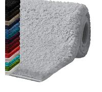 casa pura Non-Slip Bath Mat SKY Soft, Modern, Shaggy Bathroom Rug with Dense Absorbent Pile High Thickness Quick Drying, Machine Washable (Light Grey, Round 95 cm)