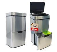 casa pura Rubbish Bin up to 72 Litres - Stainless Steel Waste Separation System for Kitchen - Pedal Bin - Waste Collector - Inner Bucket with Carry Handle (Dirk - Stainless Steel, 62 Litres)