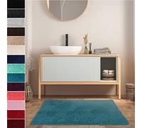 casa pura Soft Absorbent Bath Mat, High Pile Non-Slip Bathroom Rug (Teal, 60 x 50 cm) Machine Washable Microfibre Bath Mat, Cuddly Floor Mat Carpet Rug for Bathroom