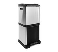 casa Pura Waste Bin up to 32 Litres - Stainless Steel Trash Can - Kitchen Waste Separation System - Inner Bin with Handle (James - Stainless Steel - 3 Compartments)