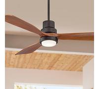 Casa Vieja Delta-Wing DC Modern 3 Blade Ceiling Fan Indoor Outdoor with LED Light Remote Control Solid Wood Oiled Bronze Wet Rated Patio Fan