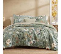 CASAAGUSTO King Size Comforter Set, 7 PCS Green Floral Comforter Set with Flowers Leaves Pattern, Soft All Season Microfiber King Bedding Set with Decor Pillow (102"X90")