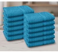 Casabella 12 Pack Flannel Face Cloth - 100% Cotton Face Towels Soft & Absorbent Super Quality Washcloths 30x30CM, Fingertip Towels for Makeup Removal & Cleansing - Teal Face Cloth