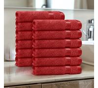 Casabella 12 Pack Flannel Face Cloth - 100% Cotton Face Towels Soft & Absorbent Super Quality Washcloths 30x30CM, Fingertip Towels for Makeup Removal & Cleansing - Red Face Cloth