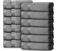 Casabella 12 Pcs Quick Dry 100% Cotton 30x30 cm Fingertip Face Towels - Soft & Absorbent Super Quality Silver Face Cloth
