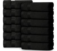 Casabella 12 Piece 100% Cotton Towels - 30x30 cm Quick Dry Flannel Face Towels - Soft & Absorbent Super Quality - Black