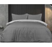 Casabella 4 Pc Luxury Double Duvet Set - Printed Brushed Microfiber Reversible Double Duvet - Duvet Cover, Fitted Sheet & 2 Pillowcase - Soft & Durable Duvet Cover Set - Pinstripe Grey Bedding Set