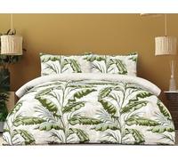 Casabella 4 Pc Luxury Double Duvet Set - Printed Brushed Microfiber Reversible Double Duvet - Duvet Cover, Fitted Sheet & 2 Pillowcase - Soft & Durable Duvet Cover - Tropical Leaf Green Bedding Set