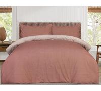 Casabella 4 Pc Luxury Double Duvet Set - Printed Brushed Microfiber Reversible Double Duvet - Duvet Cover, Fitted Sheet & 2 Pillowcase - Soft & Durable Duvet Cover Set - Pinstripe Rust Bedding Set