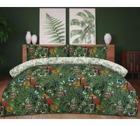 Casabella 4 Pc Luxury Double Duvet Set - Printed Brushed Microfiber Reversible Double Duvet - Duvet Cover, Fitted Sheet & 2 Pillowcase - Soft & Durable Duvet Cover - Forest Mashroom Green Bedding Set