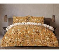 Casabella 4 Pc Luxury Single Duvet Cover Set - Printed Brushed Microfiber Reversible Duvet Cover, Fitted Sheet & 2 Pillowcases - Soft & Durable Duvet Cover - Folk Floral Mustard Bedding