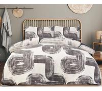 Casabella 4 Pc Luxury Single Duvet Cover Set - Printed Brushed Microfiber Reversible Single Duvet - Duvet Cover, Fitted Sheet & 2 Pillowcase - Soft & Durable Duvet Set - Elemental Geo Black Bedding