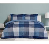 Casabella 4 Pc Luxury Single Duvet Cover Set - Printed Brushed Microfiber Reversible Single Duvet - Duvet Cover, Fitted Sheet & 2 Pillowcase - Soft & Durable Duvet Cover Set - Block Check Blue Bedding