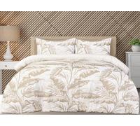 Casabella 4 Pc Luxury Single Duvet Cover Set - Printed Brushed Microfiber Reversible Single Duvet - Duvet Cover, Fitted Sheet & 2 Pillowcase - Soft & Durable Duvet Set - Tropical Leaf Natural Bedding