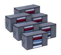 Casabella 6 Pack Storage Bags with Lids - 65L Large Capacity Clothes Storage Bags with Zips, Storage Boxes Foldable Wardrobe Storage Bags Reinforced Handles & Clear Window for Duvet, Bedding, Grey