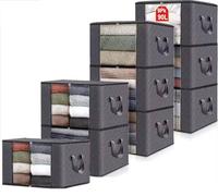 Casabella 90L Storage Bags - 9 Pack Clothes Storage Bags with Lids, Large Capacity Foldable Wardrobe Storage, Packing Boxes for Moving House Reinforced Handles & Clear Window for Blankets, Grey