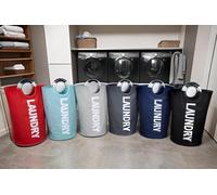 Casabella 95L Large Laundry Basket Bags - Collapsible Laundry Bags - Washing Basket - Foldabale Laundry Bag with Handles - Freestanding Tall Laundry Hamper, Clothes Hamper for Laundry room (Navy)