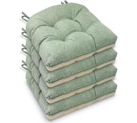 Casabella Chair pads - Dining Chairs Cushion - 4 Pc Cushions 45x45+8cm Non Slip Backing Chairpads - Tufted Seat pads With Ties - Durable & Soft Cushions for Kitchen, Garden - Sage