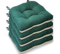 Casabella Chair pads - Dining Chairs Cushion - 4 Pc Cushions 45x45+8cm Non Slip Backing Chairpads - Tufted Seat pads With Ties - Durable & Soft Cushions for Kitchen, Garden - Jade Green