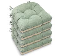 Casabella Chair pads - Dining Chairs Cushion - 4 Pc Cushions 45x45+8cm Non Slip Backing Chairpads - Tufted Seat pads With Ties - Durable & Soft Cushions for Kitchen, Garden - Sage