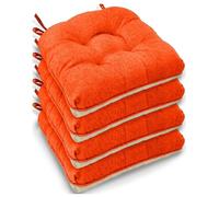 Casabella Chair pads - Dining Chairs Cushion - 4 Pc Cushions 45x45+8cm Non Slip Backing Chairpads - Tufted Seat pads With Ties - Durable & Soft Cushions for Kitchen, Garden - Terracotta