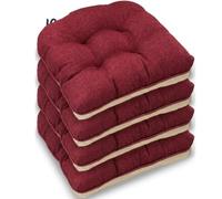Casabella Chair pads - Dining Chairs Cushion - 4 Pc Cushions 45x45+8cm Non Slip Backing Chairpads - Tufted Seat pads With Ties - Durable & Soft Cushions for Kitchen, Garden - Black
