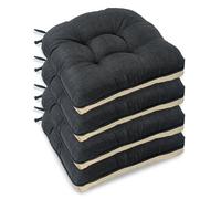 Casabella Chair pads - Dining Chairs Cushion - 4 Pc Cushions 45x45+8cm Non Slip Backing Chairpads - Tufted Seat pads With Ties - Durable & Soft Cushions for Kitchen, Garden - Black