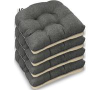 Casabella Chair pads - Dining Chairs Cushion - 4 Pc Cushions 45x45+8cm Non Slip Backing Chairpads - Tufted Seat pads With Ties - Durable & Soft Cushions for Kitchen, Garden - Grey