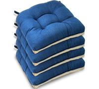 Casabella Chair pads - Dining Chairs Cushion - 4 Pc Cushions 45x45+8cm Non Slip Backing Chairpads - Tufted Seat pads With Ties - Durable & Soft Cushions for Kitchen, Garden - Navy