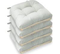 Casabella Chair pads - Dining Chairs Cushion - 4 Pc Cushions 45x45+8cm Non Slip Backing Chairpads - Tufted Seat pads With Ties - Durable & Soft Cushions for Kitchen, Garden - Ivory