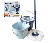 Casabella Clean Water Microfiber Spin Mop with 2-Bucket System, Blue/White