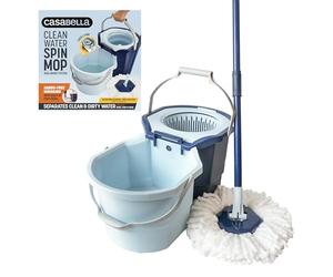 Casabella Clean Water Microfiber Spin Mop with 2-Bucket System, Blue/White