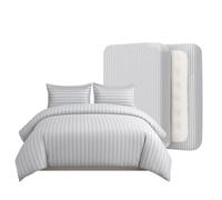 Casabella Duvet Cover Sets - 4 Pc Luxury Double Duvet Brushed Microfiber Duvet Full Set - Duvet Cover, Fitted Sheet & Pillowcase 2 Pack - Soft & Durable Double Duvet Set - Stripe White Bedding
