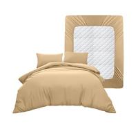 Casabella Duvet Cover Sets - 4 Pc Luxury Double Duvet Brushed Microfiber Duvet Full Set - Duvet Cover, Fitted Sheet & Pillowcase 2 Pack - Soft & Durable Double Duvet Set - Beige Bedding