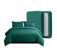 Casabella Duvet Cover Sets - 4 Pc Luxury Super King Duvet Set Brushed Microfiber Duvet Full Set - Duvet Cover, Fitted Sheet & Pillowcase 2 Pack - Soft & Durable Super King Duvet Set - Stripe Jade