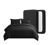 Casabella Duvet Cover Sets - 4 Pc Luxury Super King Duvet Set Brushed Microfiber Duvet Full Set - Duvet Cover, Fitted Sheet & Pillowcase 2 Pack - Soft & Durable Super King Duvet Set - Stripe Black