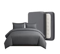 Casabella Duvet Cover Sets - 4 Pc Luxury Super King Duvet Set Brushed Microfiber Duvet Full Set - Duvet Cover, Fitted Sheet & Pillowcase 2 Pack - Soft & Durable Super King Duvet Set - Stripe Grey