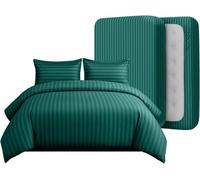 Casabella Duvet Cover Sets - 4 Pc Super King Duvet Set Brushed Microfiber Duvet Full Set - Stripe Jade