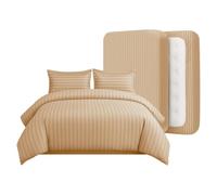 Casabella King Size Duvet Cover Sets - 4 Pc Luxury Duvet Brushed Microfiber Full Set - Duvet Cover, Fitted Sheet & Pillowcase 2 Pack- Soft & Durable Duvet King Size Set - Stripe Beige Bedding