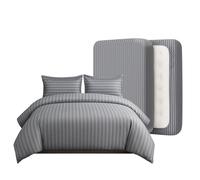 Casabella King Size Duvet Cover Sets - 4 Pc Luxury Duvet Brushed Microfiber Full Set - Duvet Cover, Fitted Sheet & Pillowcase 2 Pack- Soft & Durable Duvet King Size Set - Stripe Silver Bedding